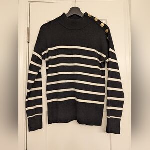Nicole Miller Black and White Striped Sweater with Gold Button Accents NWOT